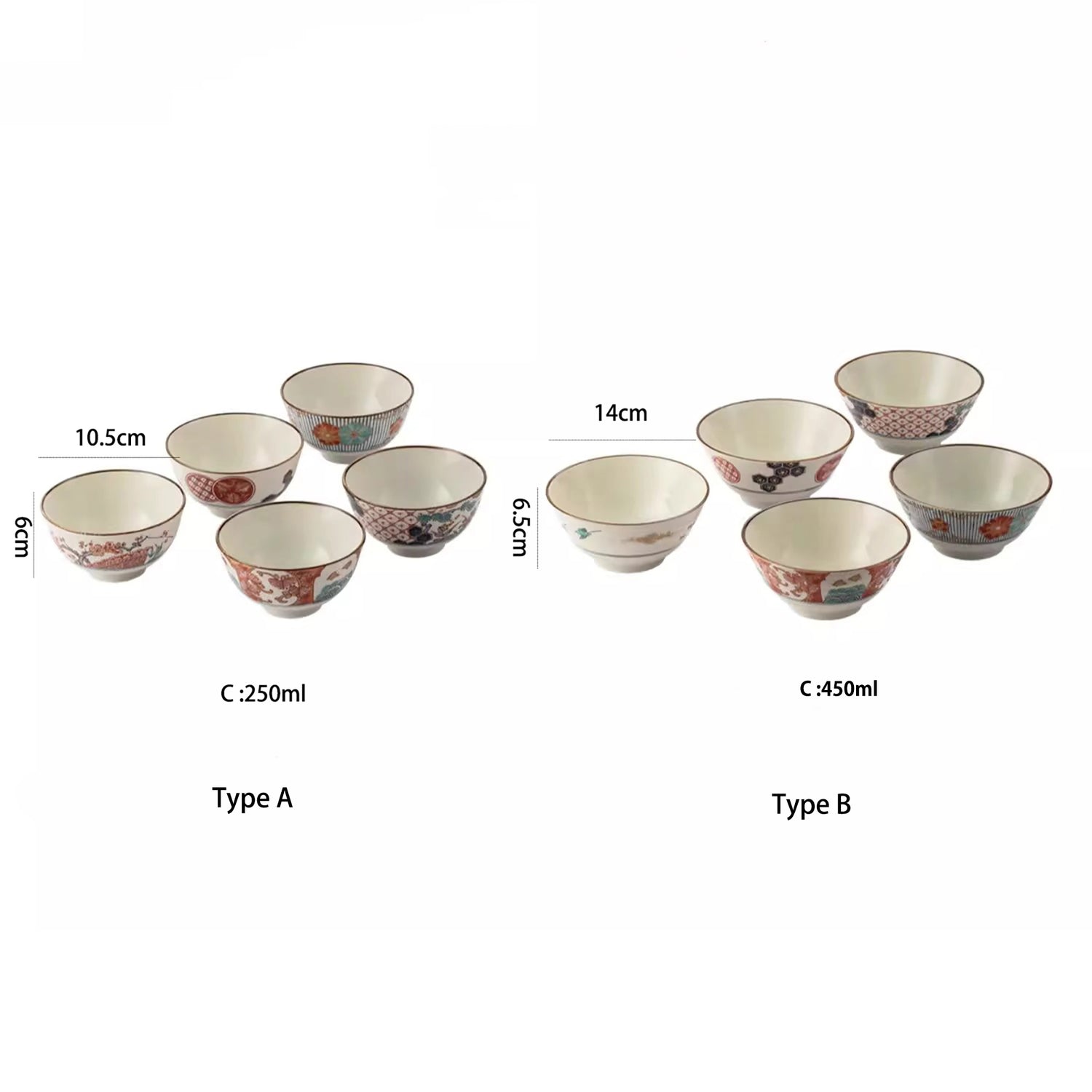 Bols japonais en céramique Mino-yaki avec Style Ko-Imari