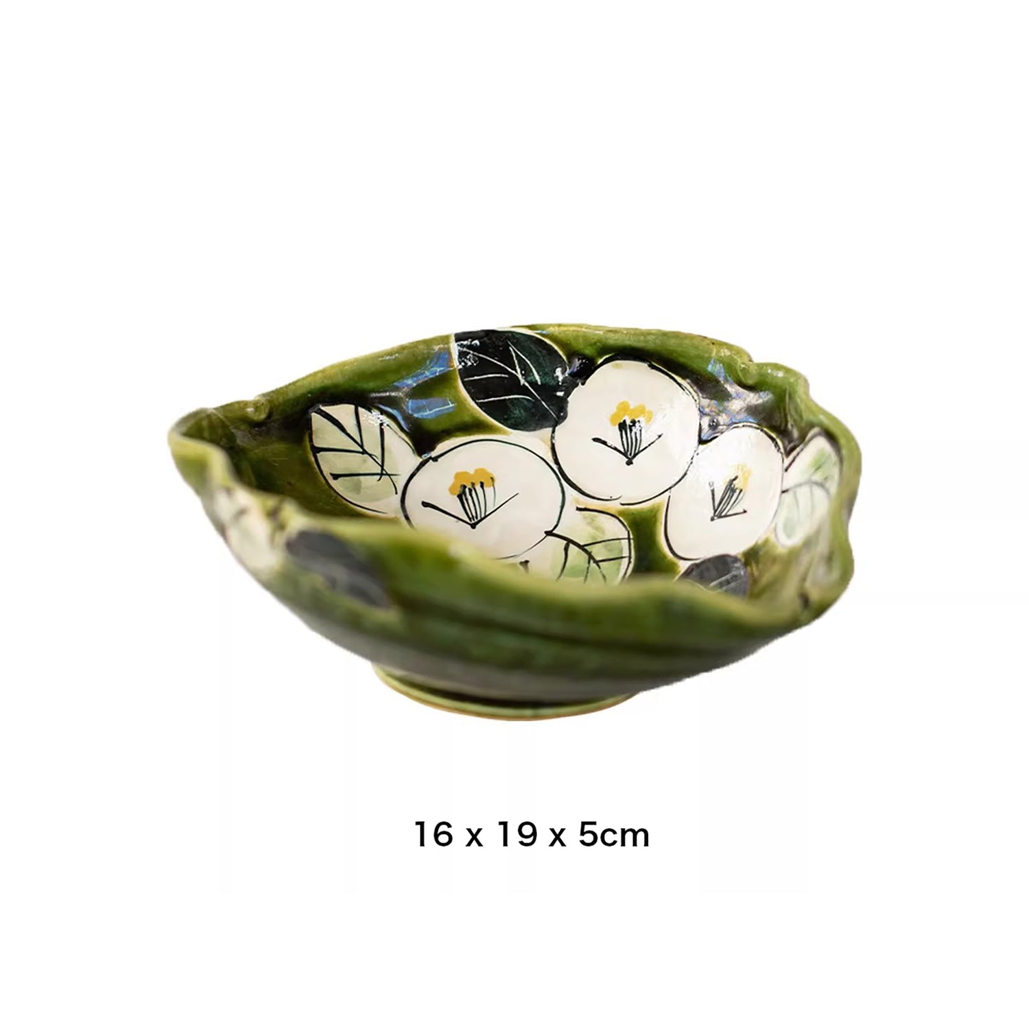 Bol Setoyaki Oribe vert motif camélia