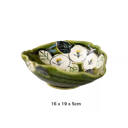 Bol Setoyaki Oribe vert motif camélia