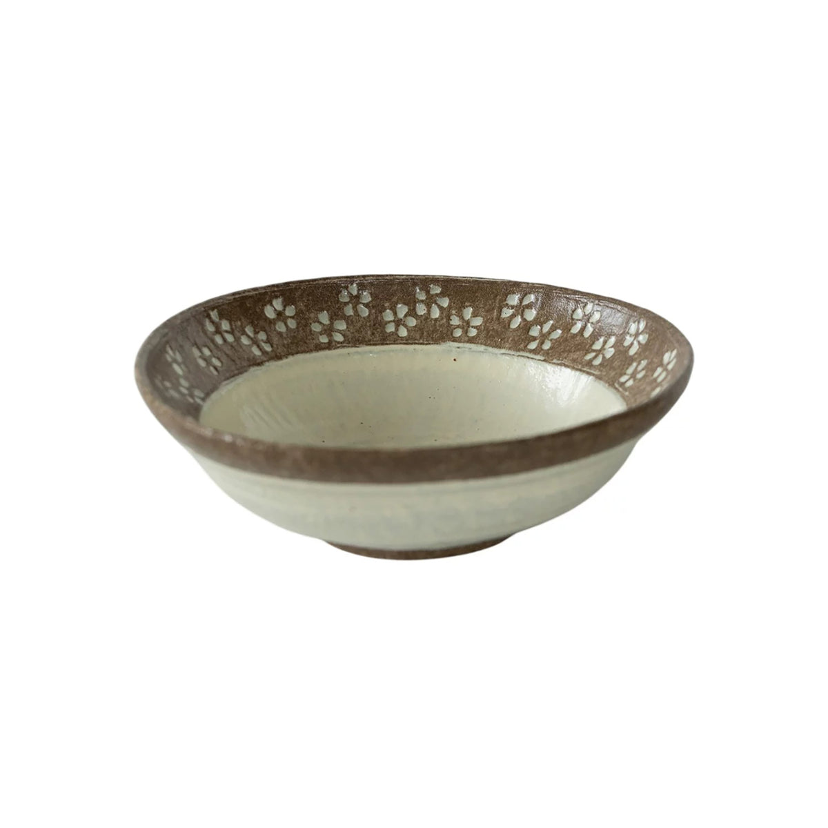 Bol artisanal en céramique style Wabi-Sabi avec Petites fleurs blanches