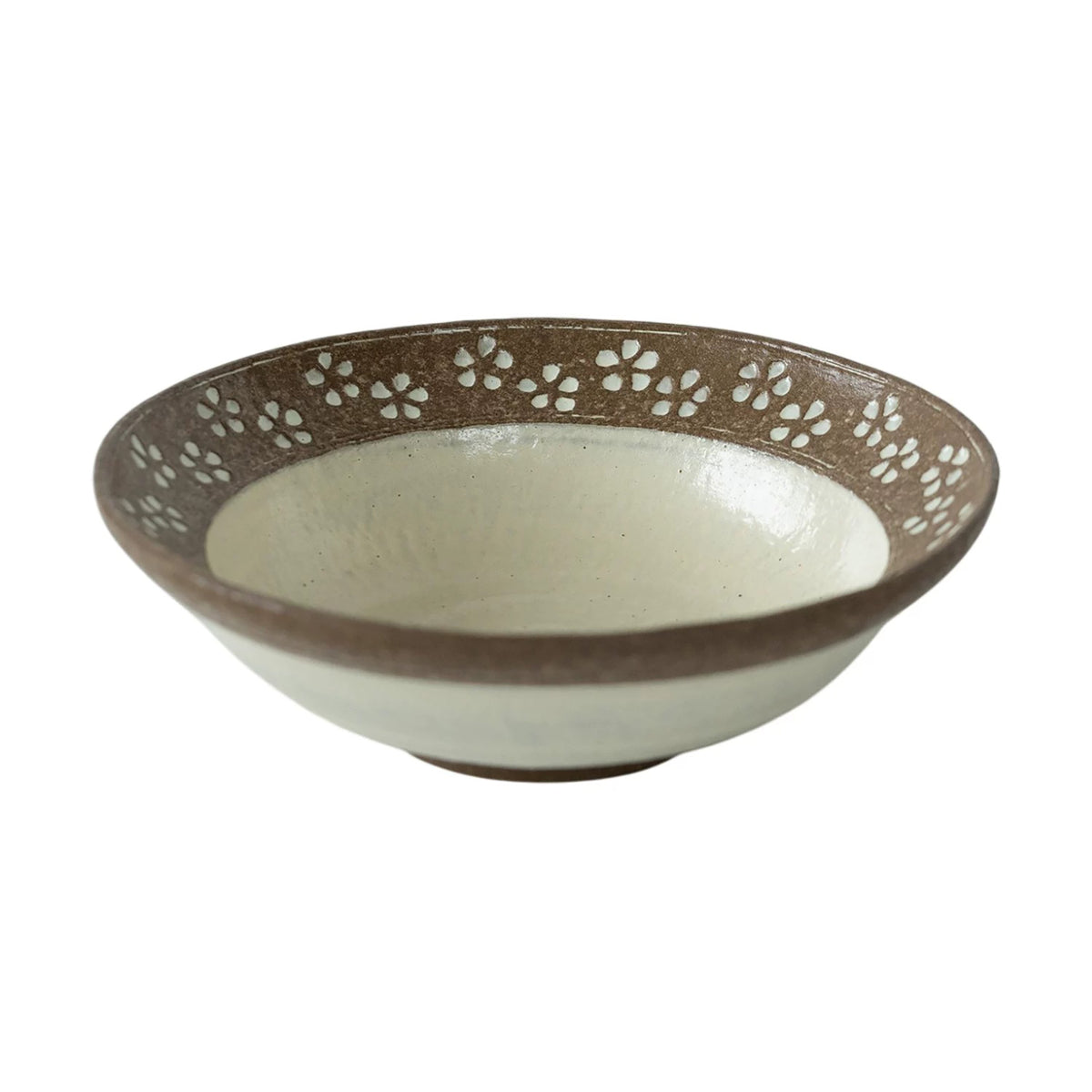 Bol artisanal en céramique style Wabi-Sabi avec Petites fleurs blanches