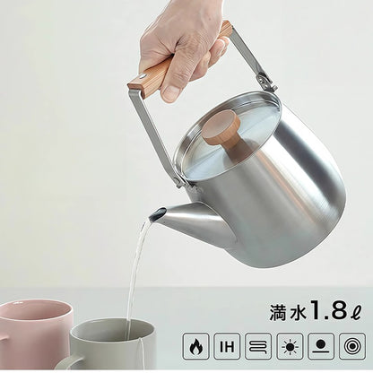 Bouilloire en acier inoxydable Yoshikawa avec poignée pliante en bois