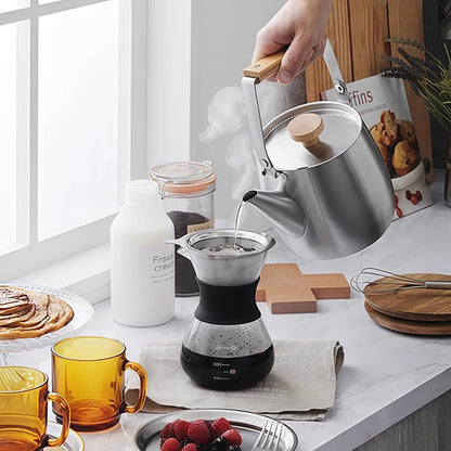 Bouilloire en acier inoxydable Yoshikawa avec poignée pliante en bois