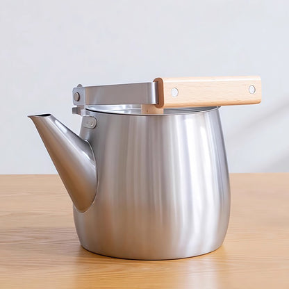 Bouilloire en acier inoxydable Yoshikawa avec poignée pliante en bois