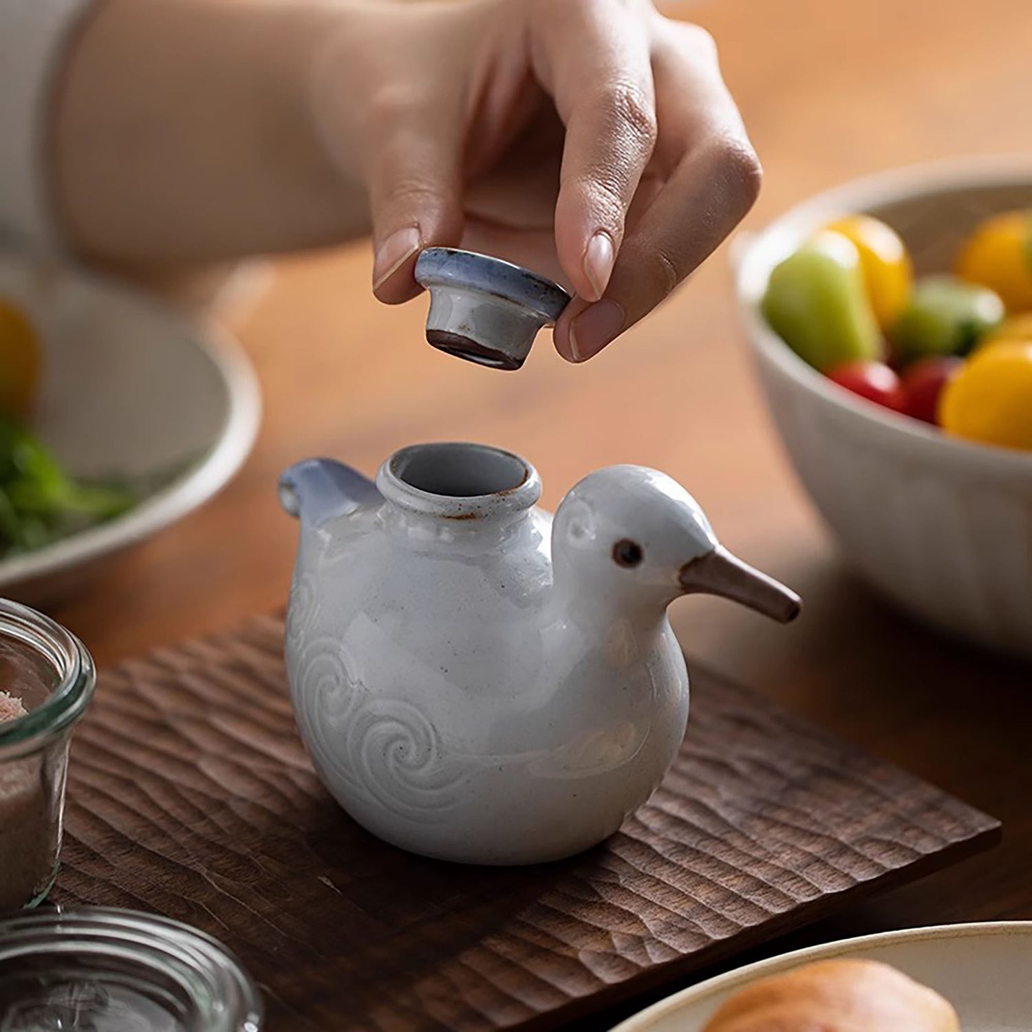 Saucière en céramique Yakimono avec mignon design oiseau