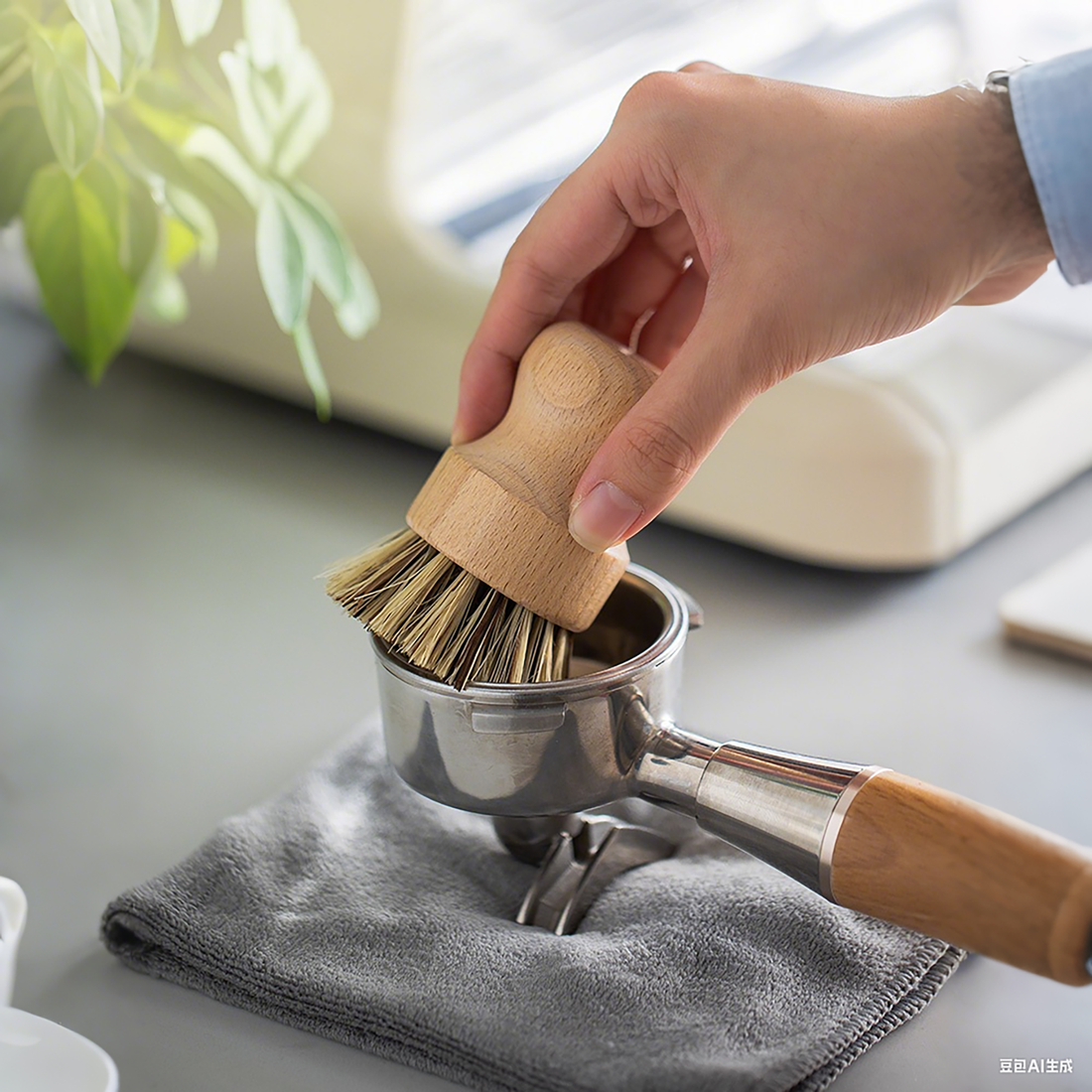Brosse à casserole en fibres naturelles Shimoyama avec support