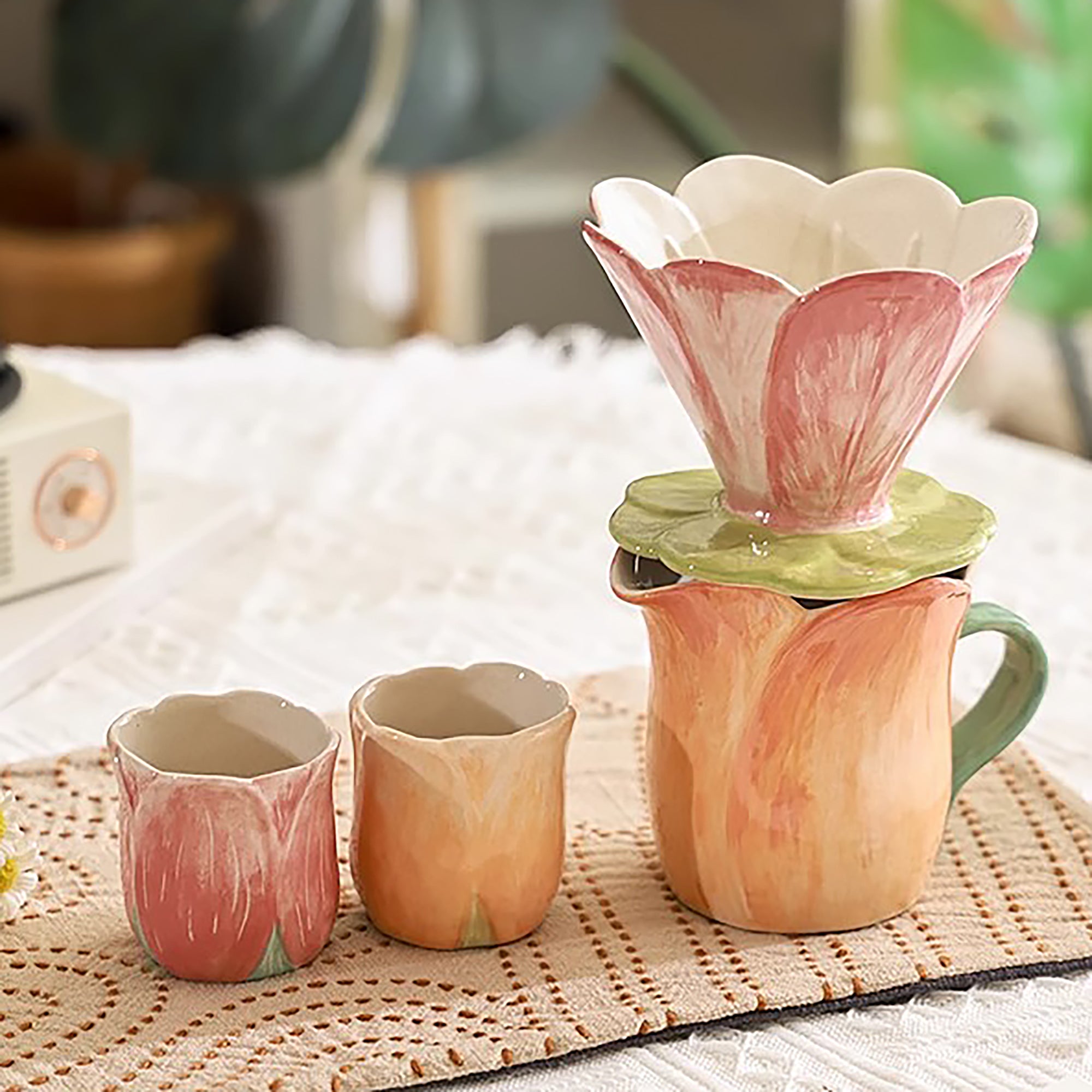 Tasse à café filtre en céramique faite main en forme de fleur