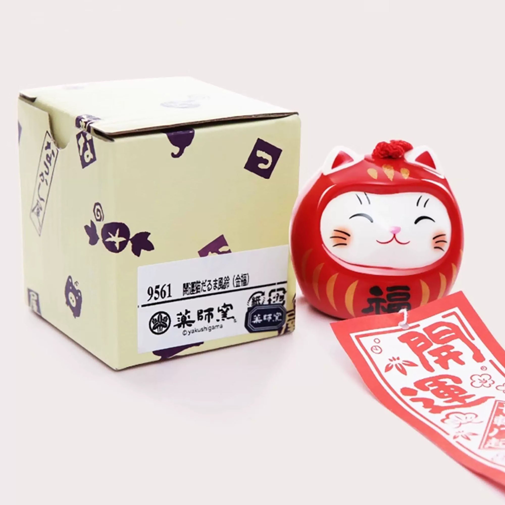 Carillon Maneki Neko Daruma en céramique Yakushigama