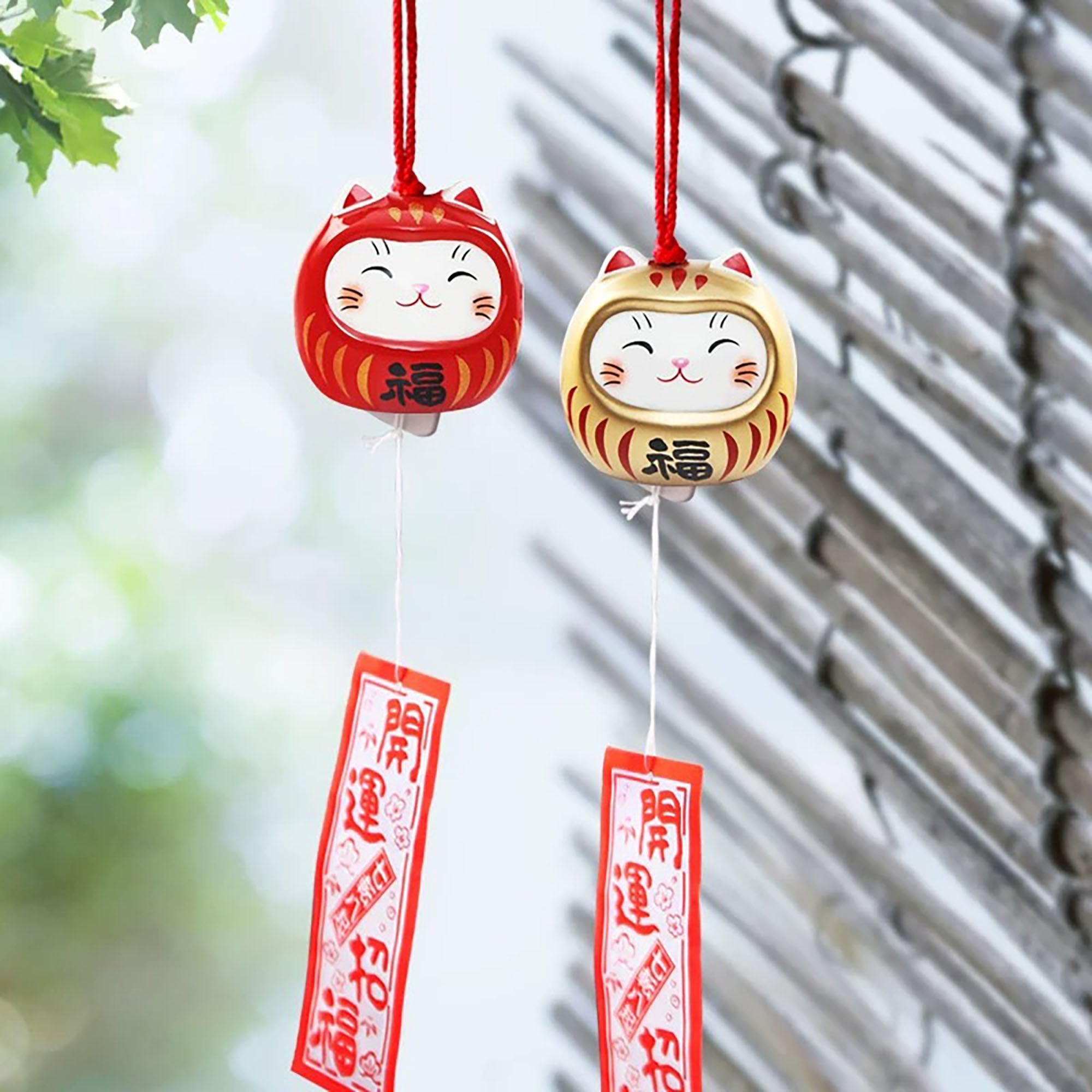 Carillon Maneki Neko Daruma en céramique Yakushigama