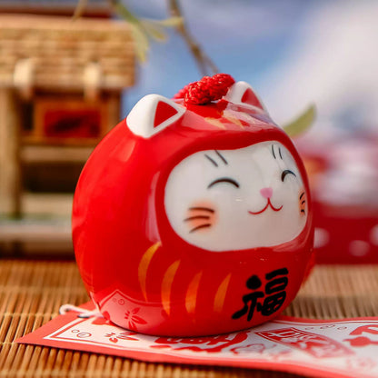 Carillon Maneki Neko Daruma en céramique Yakushigama