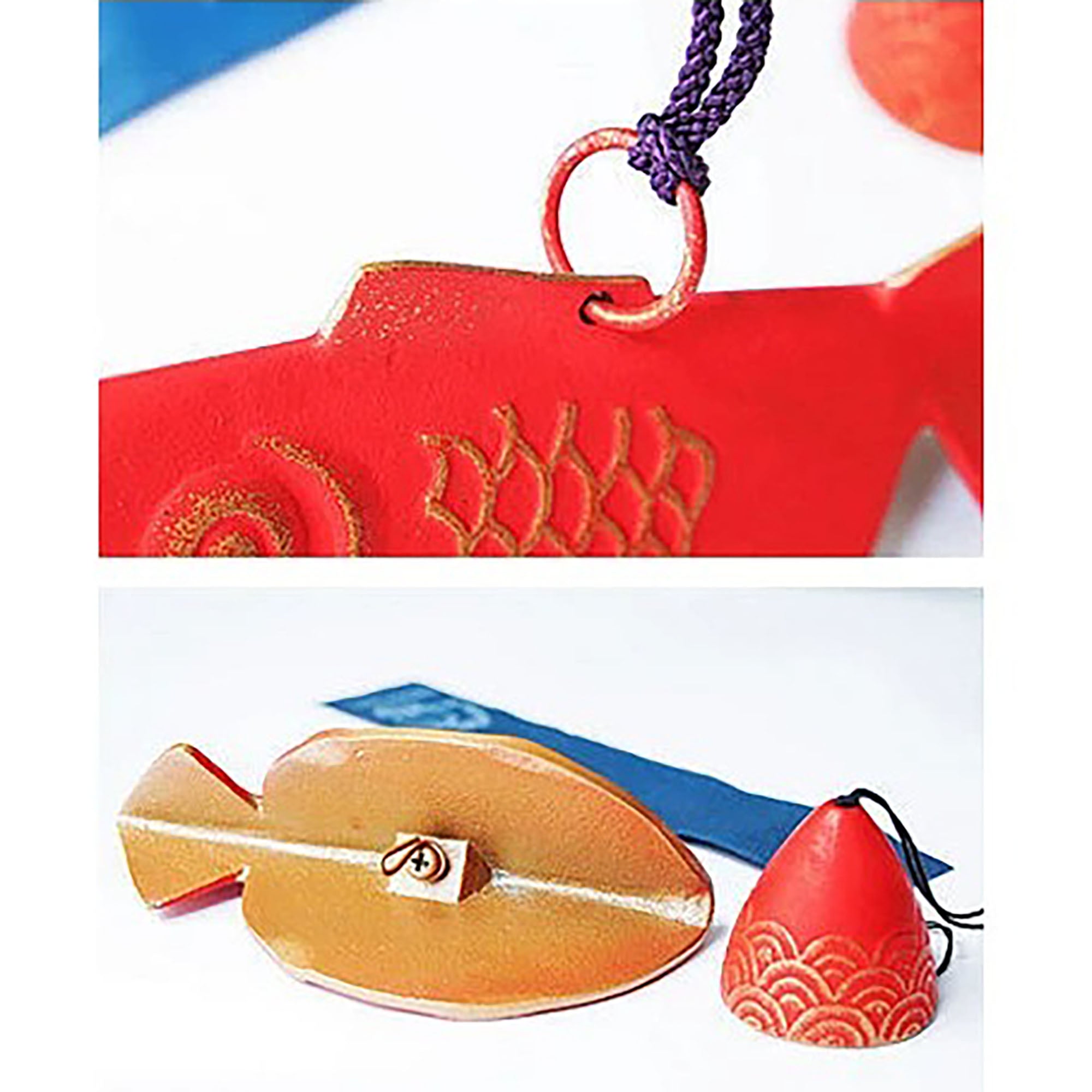 Carillon japonais IWACHU en fonte Nambu forme Carpe Koï Rouge