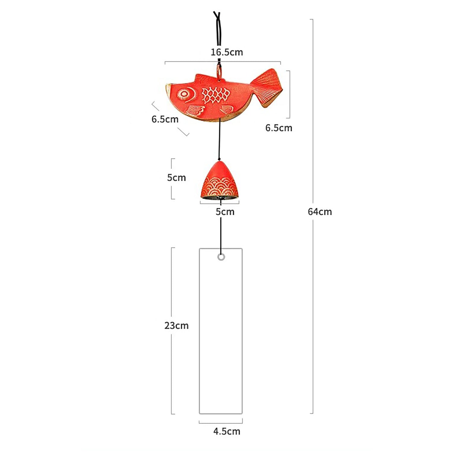 Carillon japonais IWACHU en fonte Nambu forme Carpe Koï Rouge