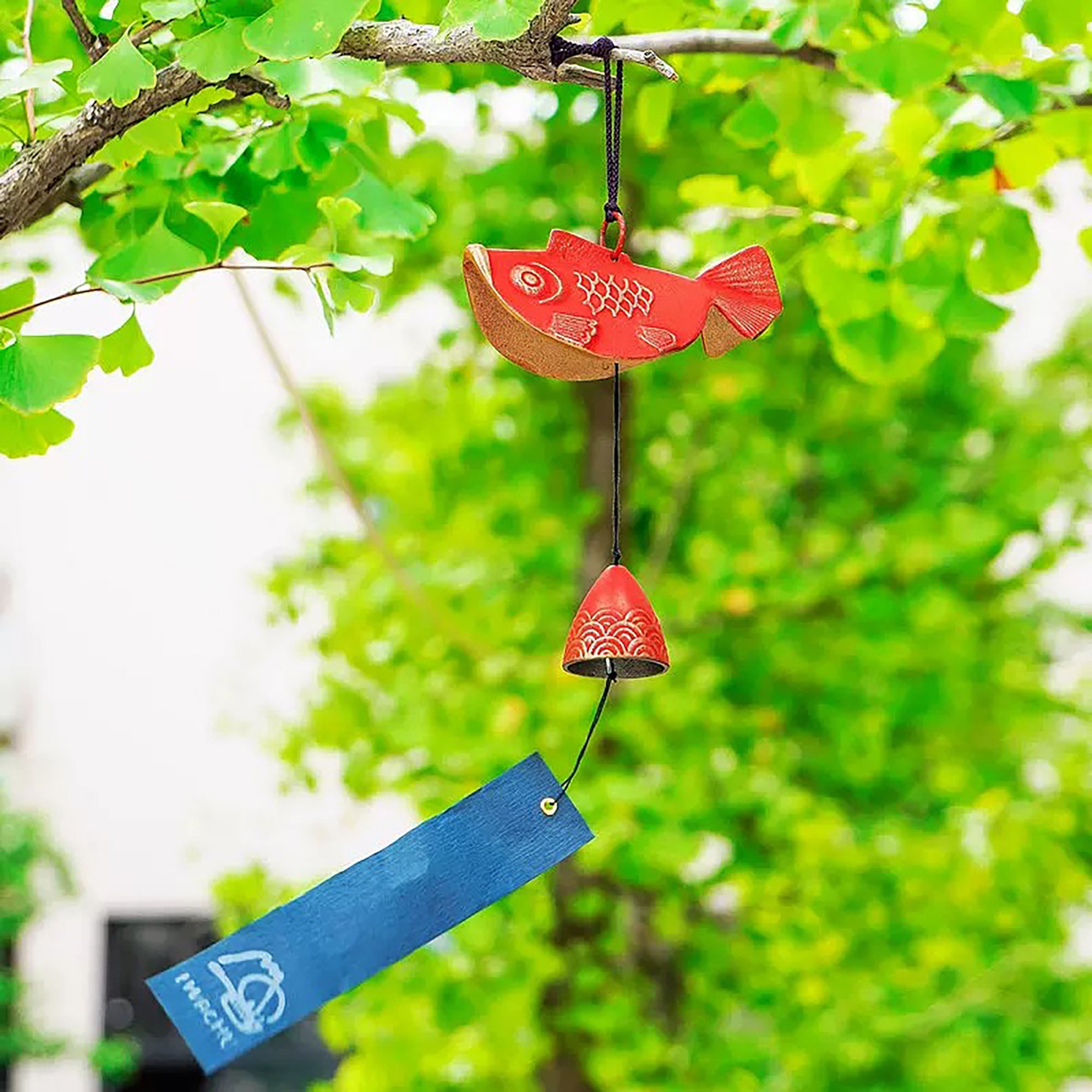 Carillon japonais IWACHU en fonte Nambu forme Carpe Koï Rouge