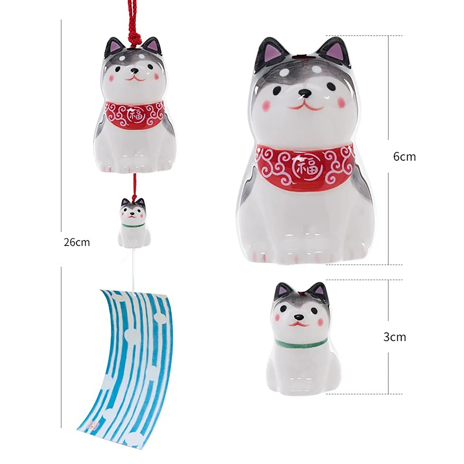 Carillon japonais en céramique Shiba Inu famille par Yakushigama