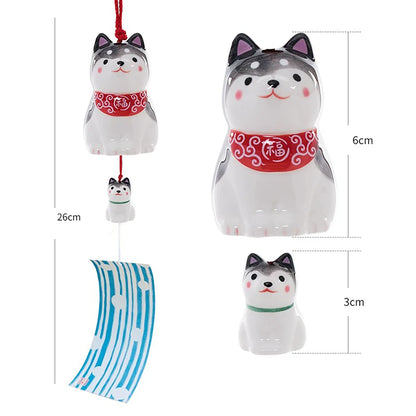 Carillon japonais en céramique Shiba Inu famille par Yakushigama