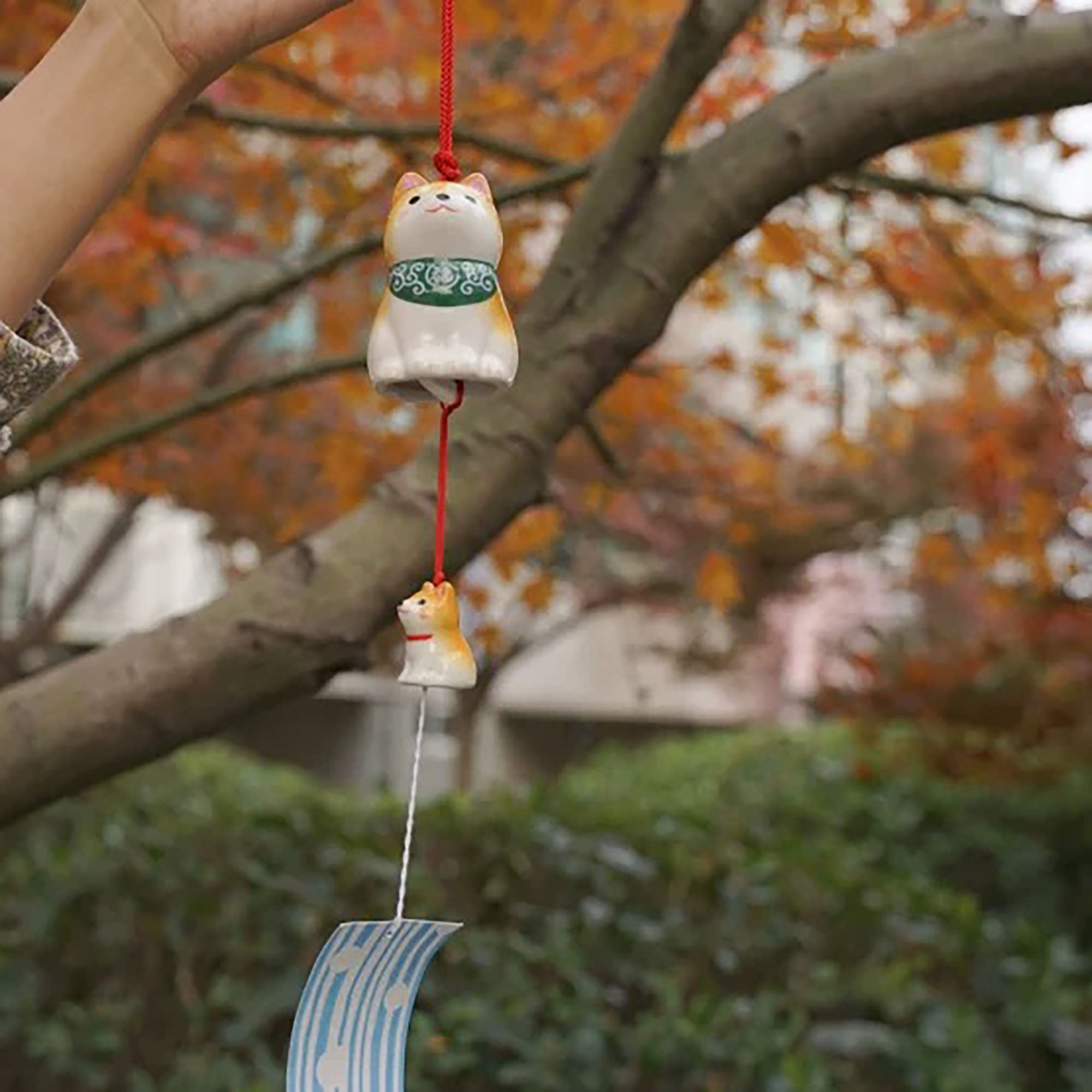 Carillon japonais en céramique Shiba Inu famille par Yakushigama