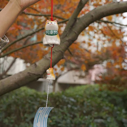 Carillon japonais en céramique Shiba Inu famille par Yakushigama