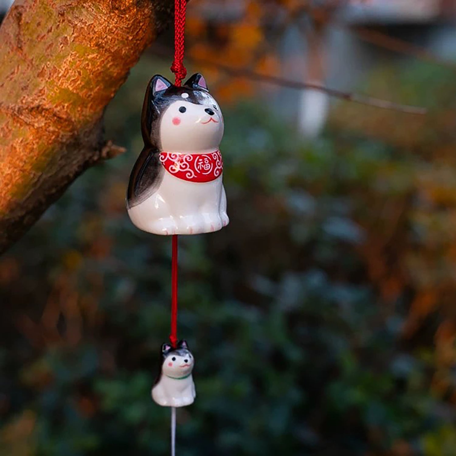 Carillon japonais en céramique Shiba Inu famille par Yakushigama