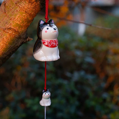 Carillon japonais en céramique Shiba Inu famille par Yakushigama