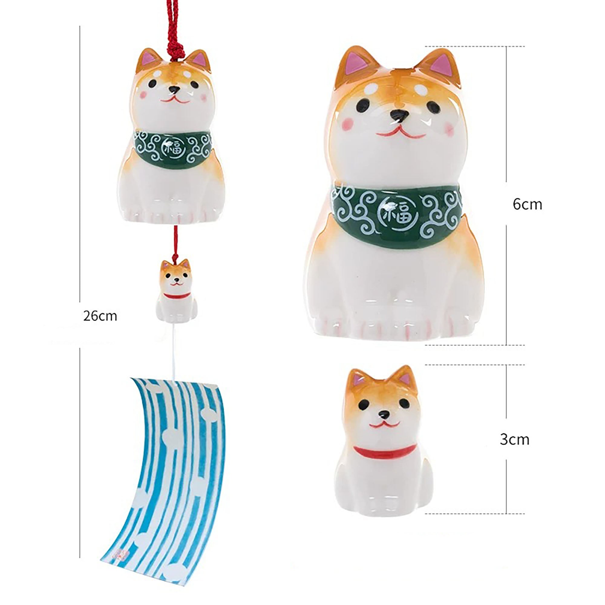 Carillon japonais en céramique Shiba Inu famille par Yakushigama