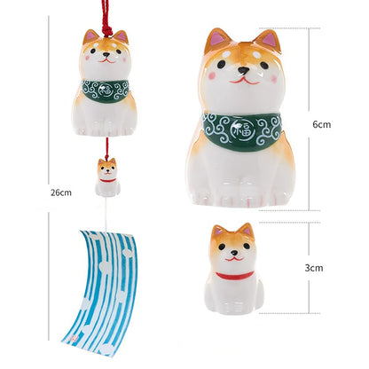Carillon japonais en céramique Shiba Inu famille par Yakushigama
