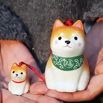Carillon japonais en céramique Shiba Inu famille par Yakushigama