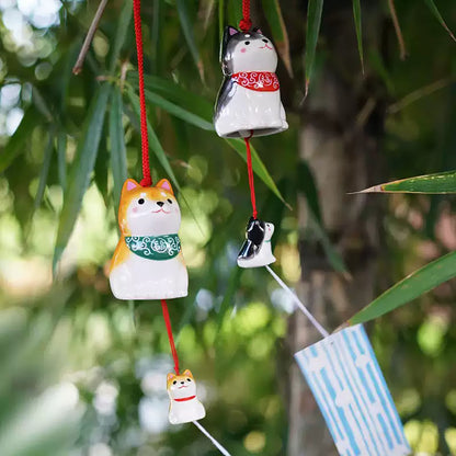 Carillon japonais en céramique Shiba Inu famille par Yakushigama