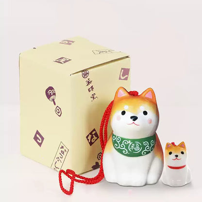 Carillon japonais en céramique Shiba Inu famille par Yakushigama