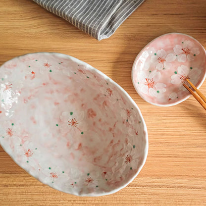 Assiette ovale en céramique avec motif Sakura