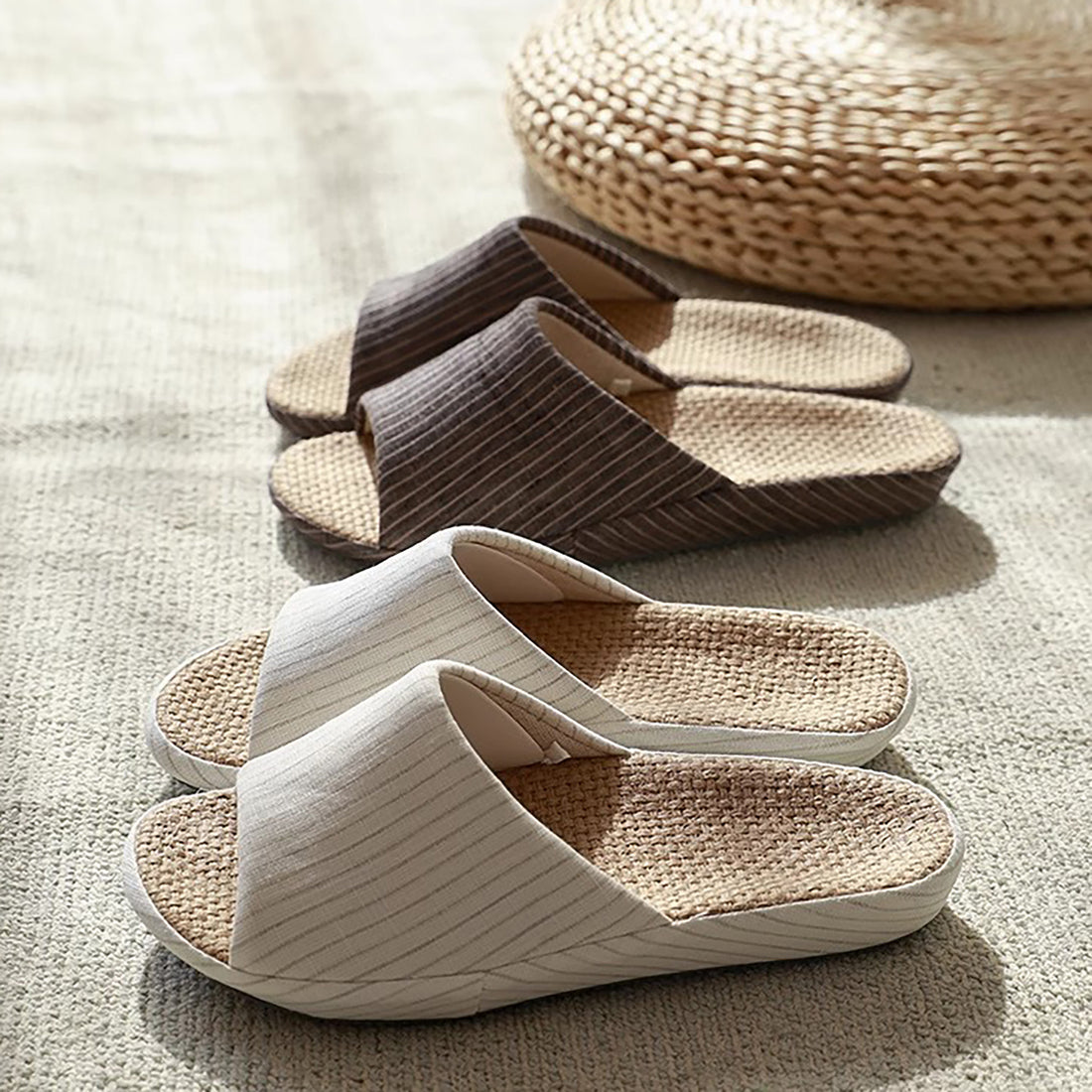 CHAUSSON en COTON et LIN avec semelle en jute