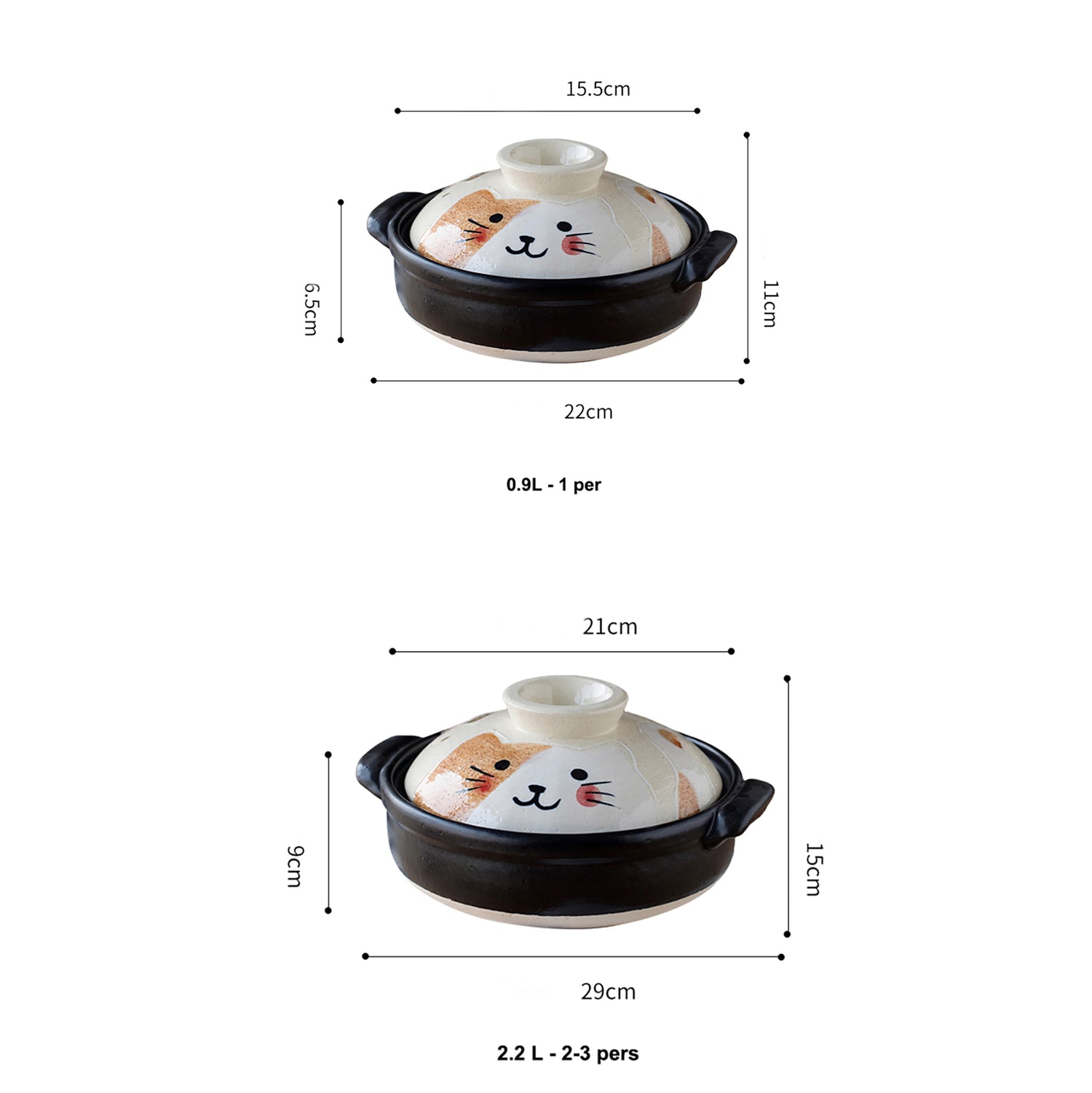 Cocotte japonaise Wanko-yaki avec Motif chat peint à la main