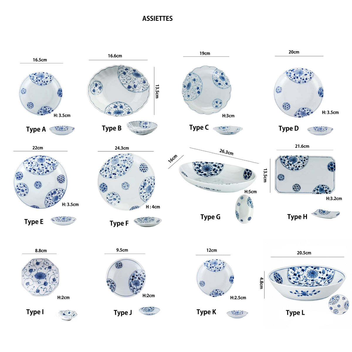 Vaisselle japonaise Rintrindo Hana Imari en porcelaine bleue et blanche