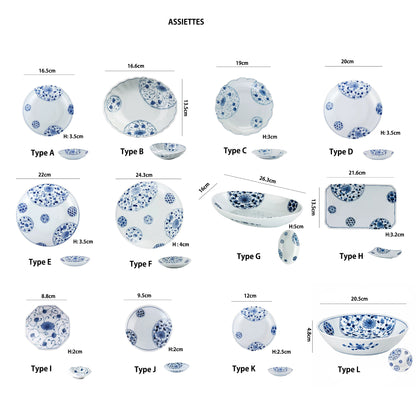 Vaisselle japonaise Rintrindo Hana Imari en porcelaine bleue et blanche