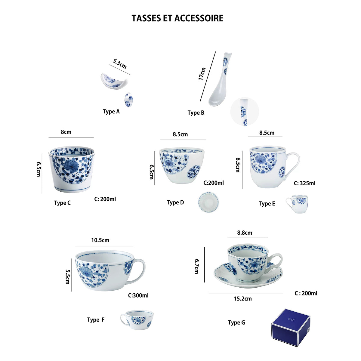 Vaisselle japonaise Rintrindo Hana Imari en porcelaine bleue et blanche