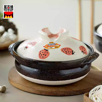 Donabe Banko-yaki peint à la main avec motif fraise