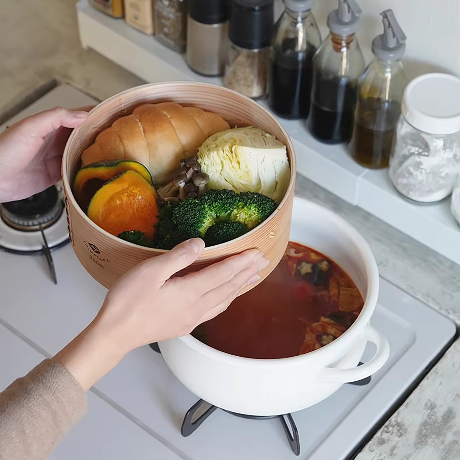 Marmite en émail avec sa vapeur Shimoyama