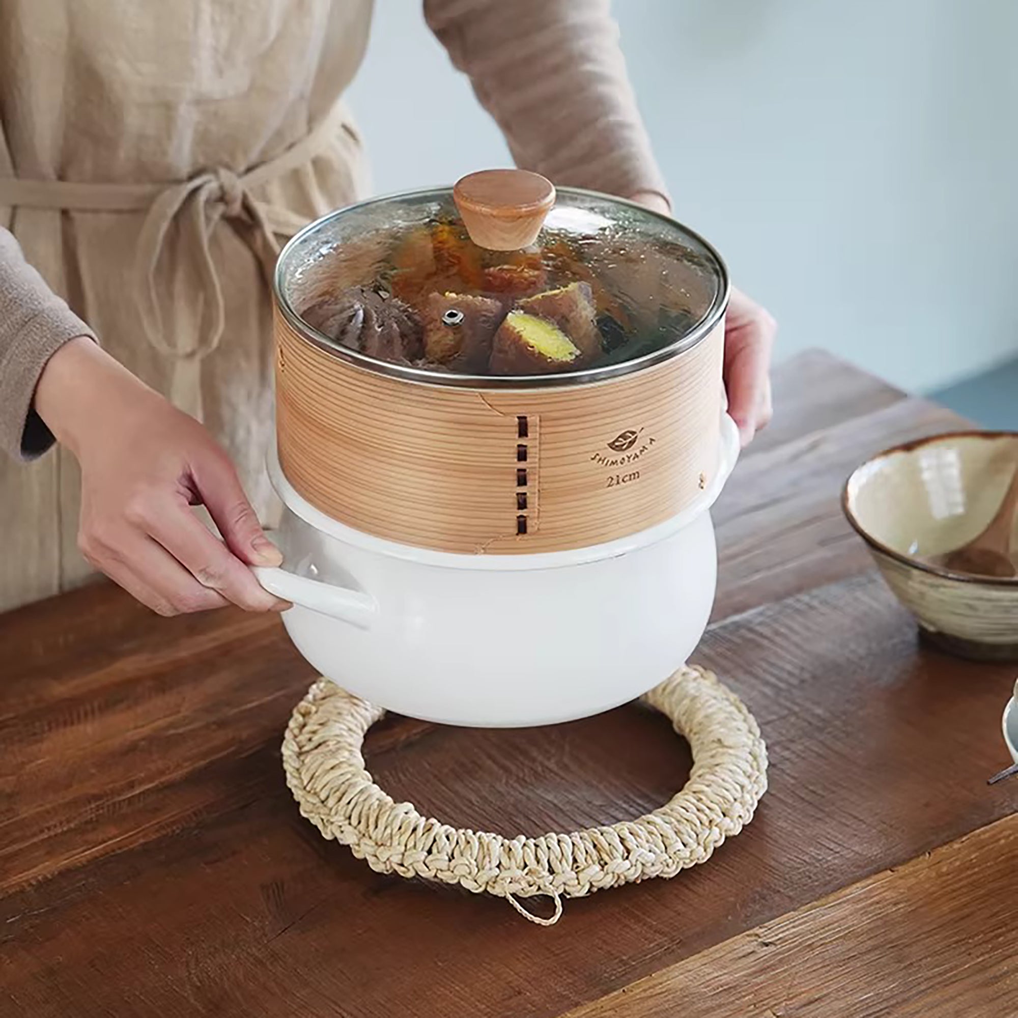 Marmite en émail avec sa vapeur Shimoyama