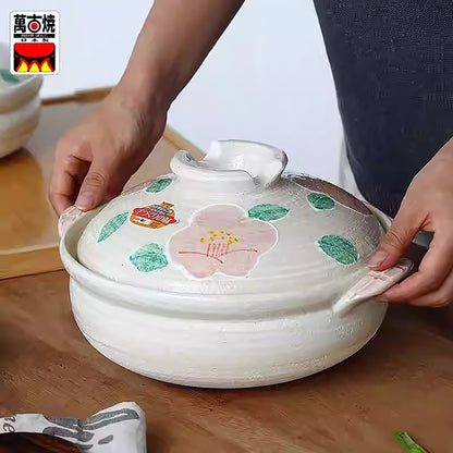 Donabe Banko-yaki à motif camélia fait main