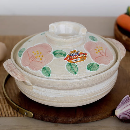 Donabe Banko-yaki à motif camélia fait main