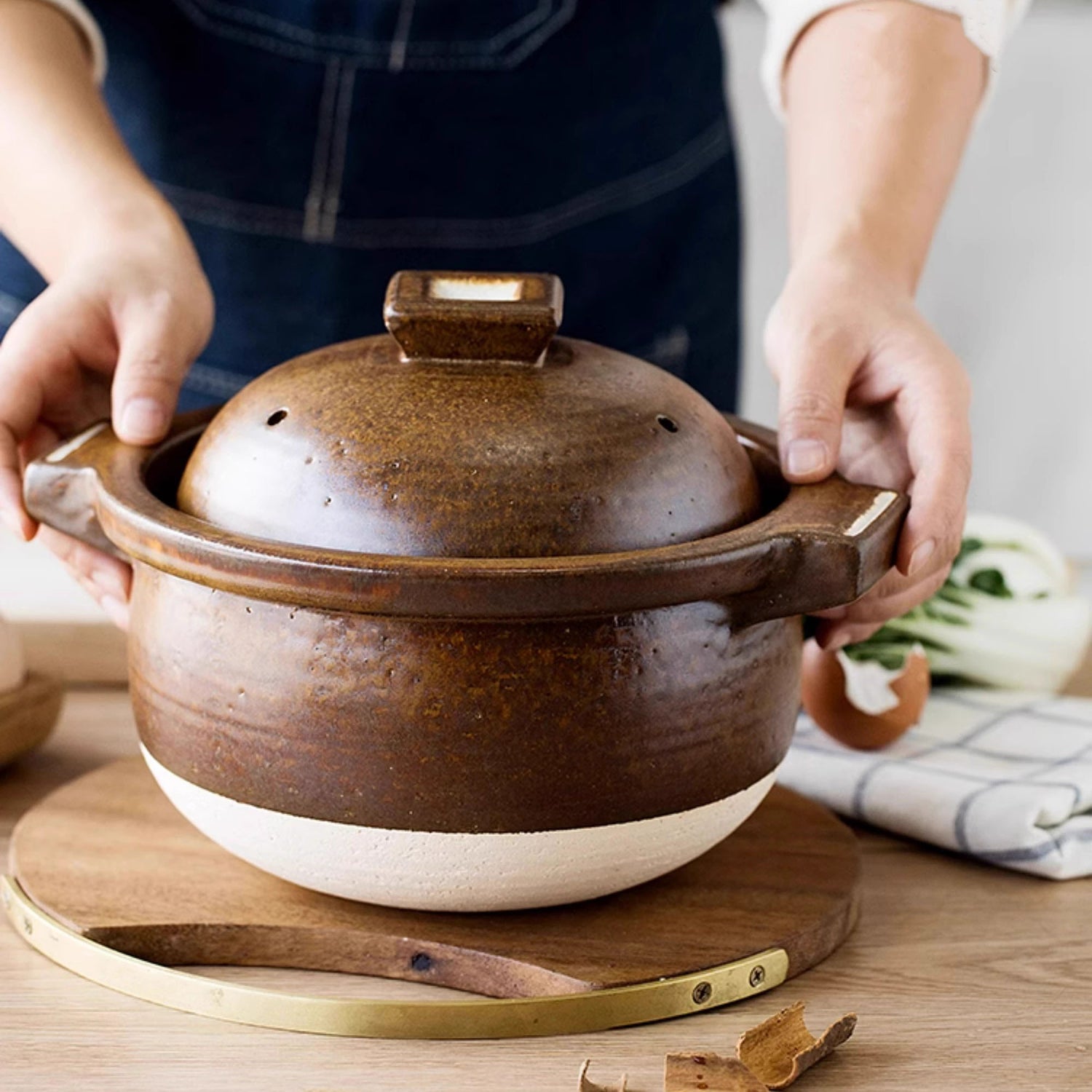 Cocotte en grès Shigaraki-yaki rustique