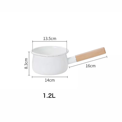 Mini casserole en émail avec manche en bois Shimoyama