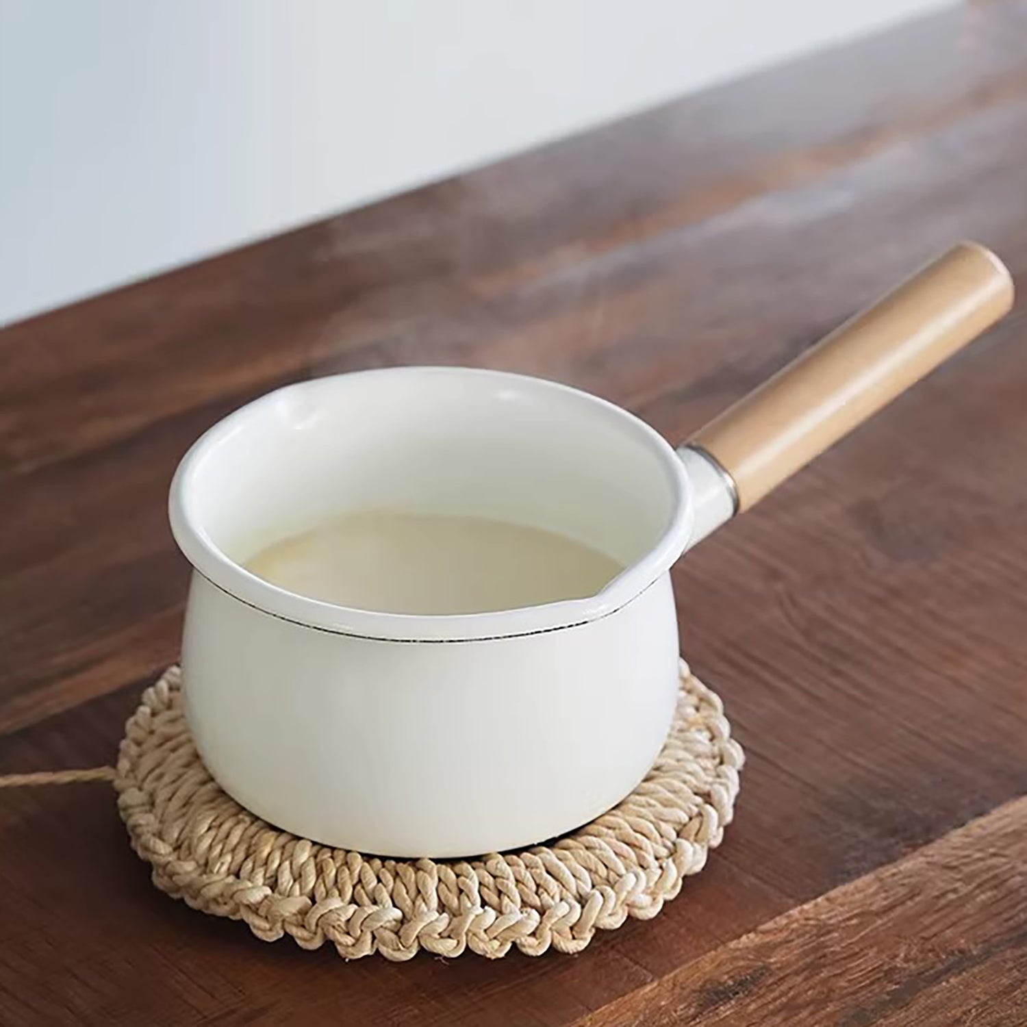 Mini casserole en émail avec manche en bois Shimoyama