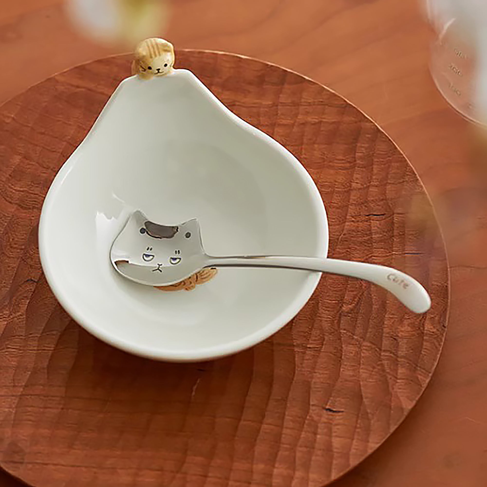 Cuillère en acier inoxydable avec gravure de chat mignon