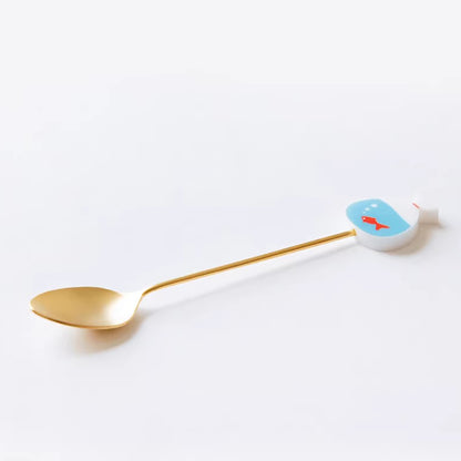 Cuillère et fourchette dessert inox doré Japon avec tige décorative