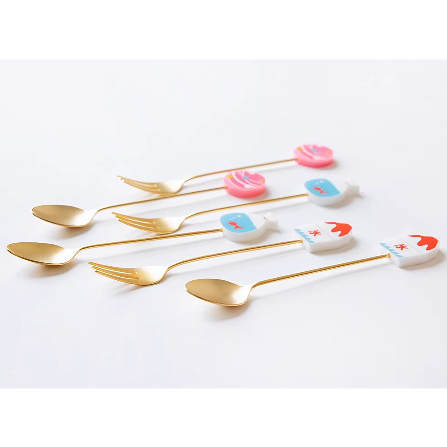 Cuillère et fourchette dessert inox doré Japon avec tige décorative