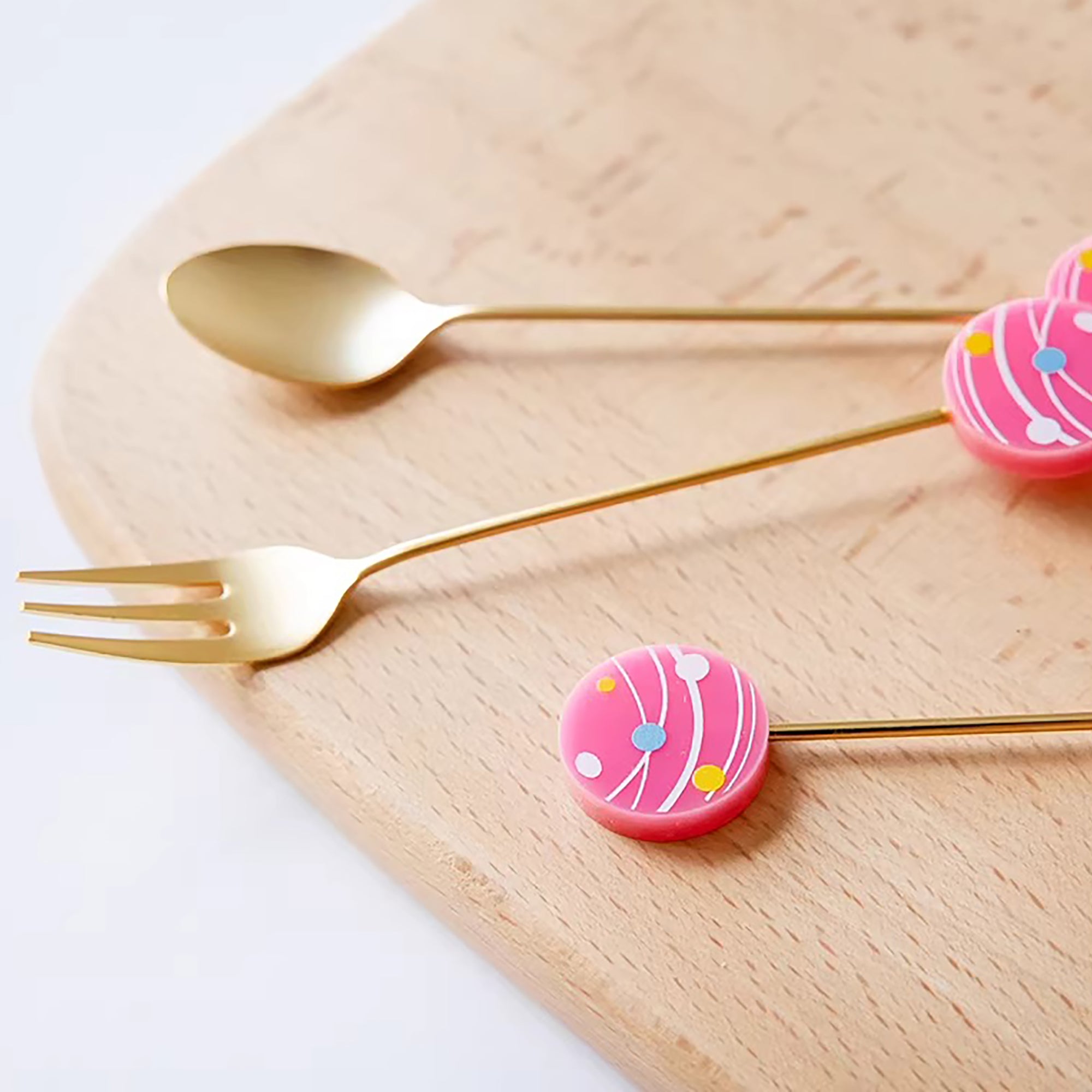 Cuillère et fourchette dessert inox doré Japon avec tige décorative