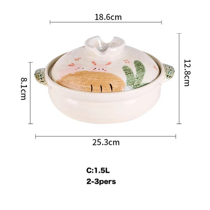 Donabe Banko-yaki fait main avec motif lapin