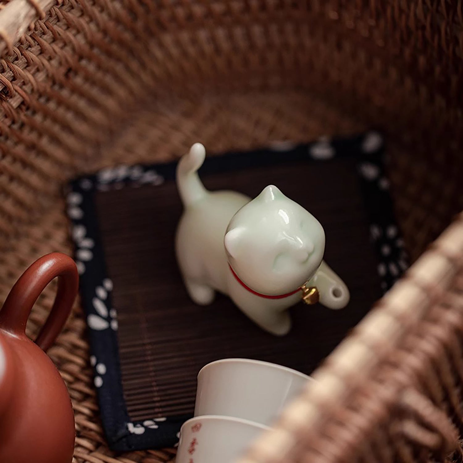Porte-encens en céramique chaton de Jingdezhen