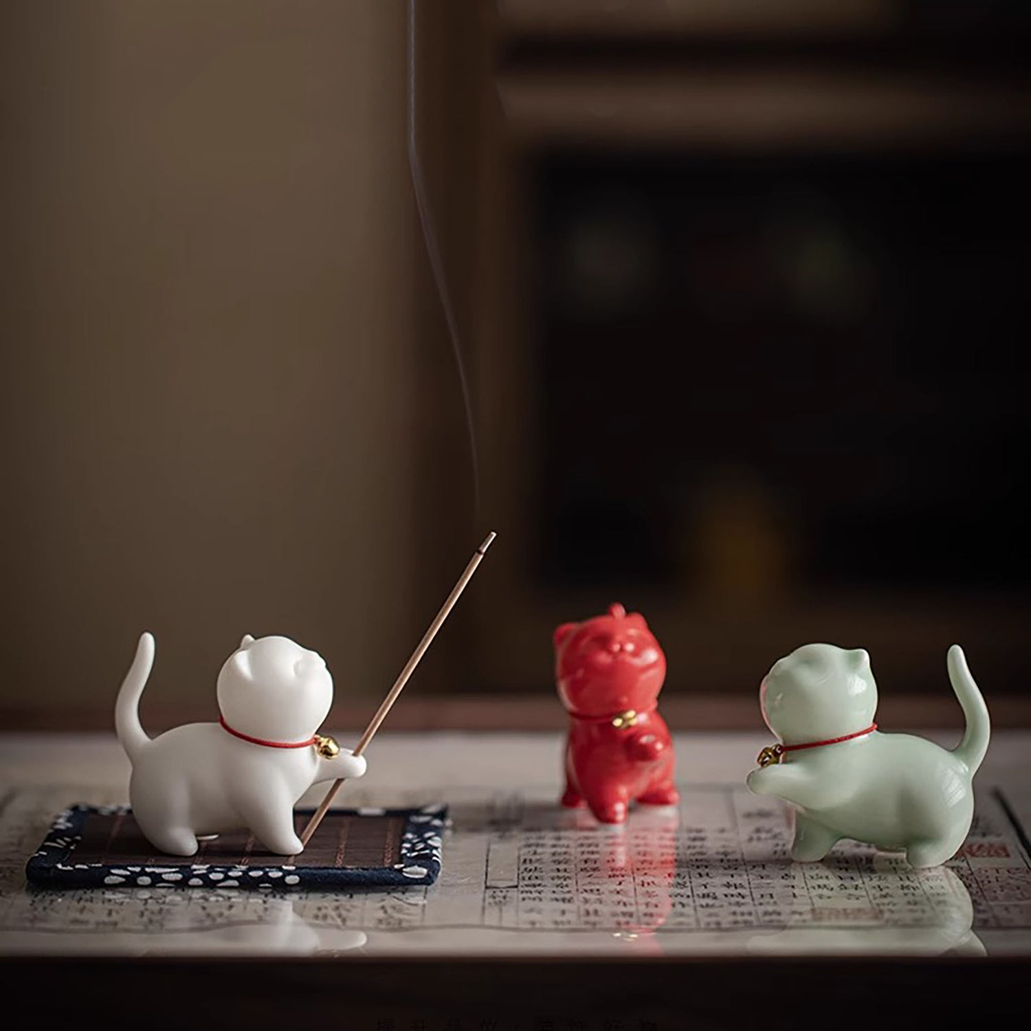 Porte-encens en céramique chaton de Jingdezhen