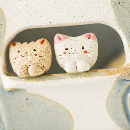 Porte-encens en céramique de Seto avec chat en relief